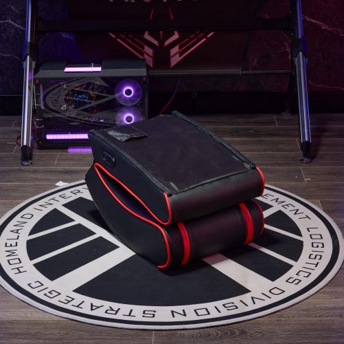 AEELLEEA 28.3in Foldable Floor Rocker Gaming Chair, PU Leather Game Seat, Red Accent Gaming Floor Chair