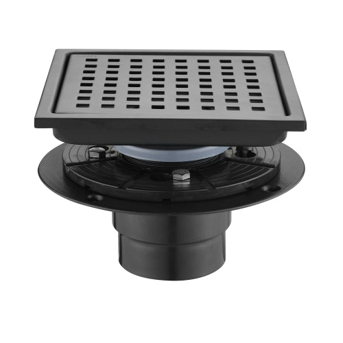 AEELLEEA 5.9 Inch Matte Black Square Shower Drain, 304 Stainless Steel Floor Drain with Removable Grate & Hair Strainer for Bathroom