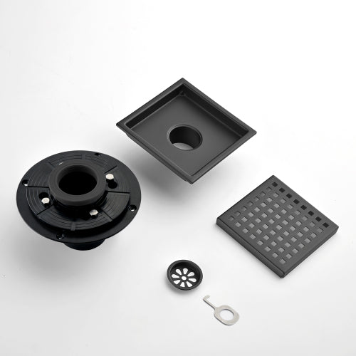 AEELLEEA 5.9 Inch Matte Black Square Shower Drain, 304 Stainless Steel Floor Drain with Removable Grate & Hair Strainer for Bathroom