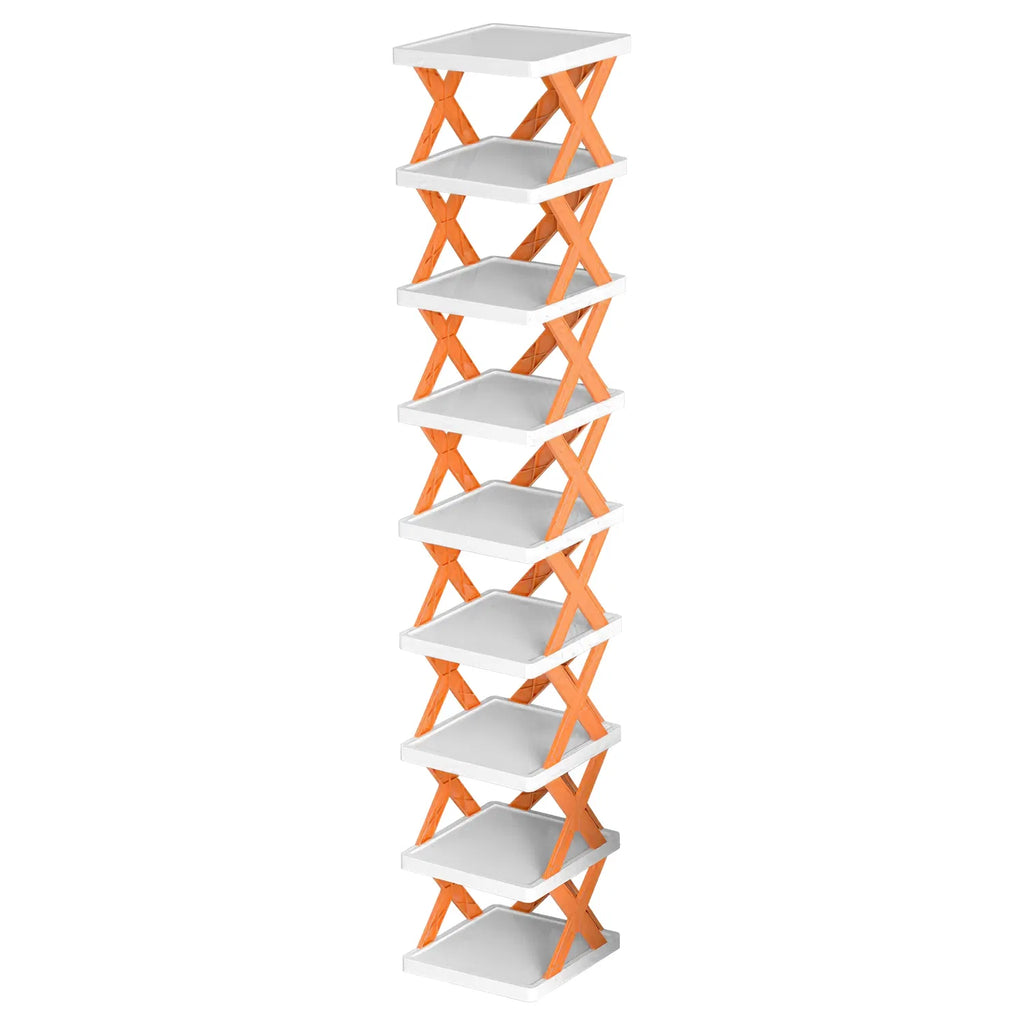 9 Tier Narrow Vertical Shoe Rack, Plastic Free Standing Shoe Organizer, Space Saving Stackable Shoe Storage Shelf for Entryway Hallway Closet