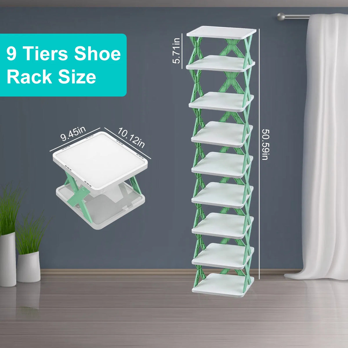 9 Tier Narrow Vertical Shoe Rack, Plastic Free Standing Shoe Organizer, Space Saving Stackable Shoe Storage Shelf for Entryway Hallway Closet