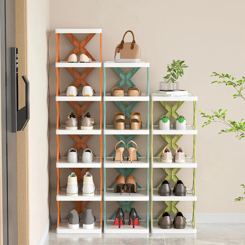 9 Tier Narrow Vertical Shoe Rack, Plastic Free Standing Shoe Organizer, Space Saving Stackable Shoe Storage Shelf for Entryway Hallway Closet