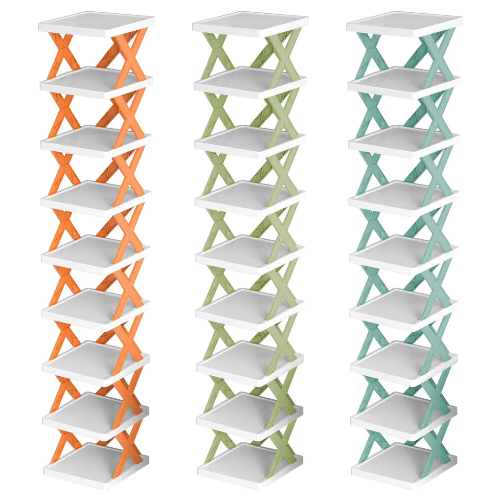 9 Tier Narrow Vertical Shoe Rack, Plastic Free Standing Shoe Organizer, Space Saving Stackable Shoe Storage Shelf for Entryway Hallway Closet
