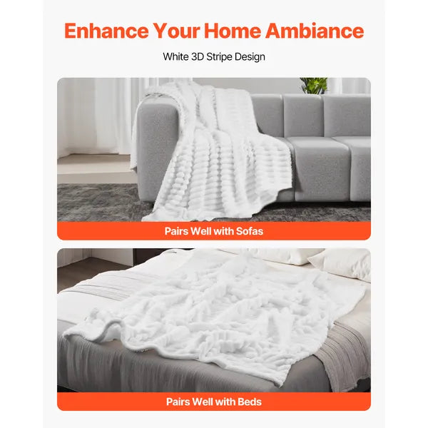 AEELLEEA Fleece Throw Blanket, 50 x 60 Inches Soft Cozy Flannel Blanket, Lightweight White Bed Couch Throw for Sofa