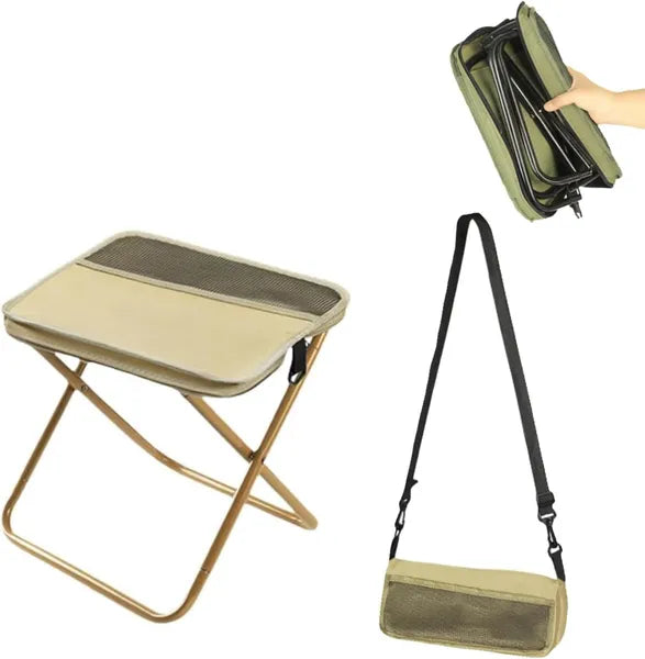 Portable Folding Camping Stool with Shoulder Carry Bag, Oxford Cloth Compact Foldable Outdoor Stool for Fishing Hiking Beach Picnic, Khaki