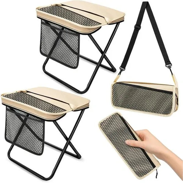 Portable Folding Camping Stool with Shoulder Carry Bag, Oxford Cloth Compact Foldable Outdoor Stool for Fishing Hiking Beach Picnic, Khaki
