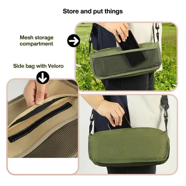 Portable Folding Camping Stool with Shoulder Carry Bag, Oxford Cloth Compact Foldable Outdoor Stool for Fishing Hiking Beach Picnic, Khaki