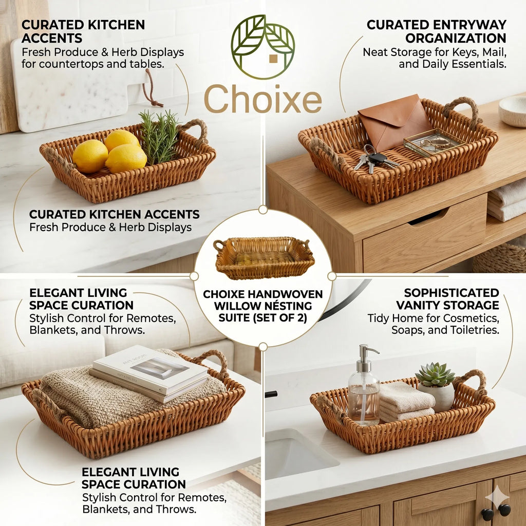 AEELLEEA Willow Baskets Set of 2, Handwoven Nesting Storage Baskets with Handles for Bread Fruit, Farmhouse Kitchen Counter Organizer