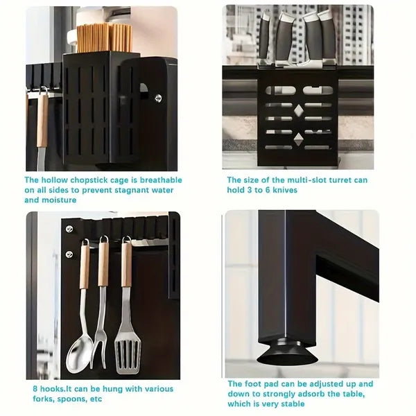AEELLEEA Over Sink Dish Drying Rack, Adjustable Carbon Steel Kitchen Storage Rack with Utensil, Knife & Cutting Board Holder, Black