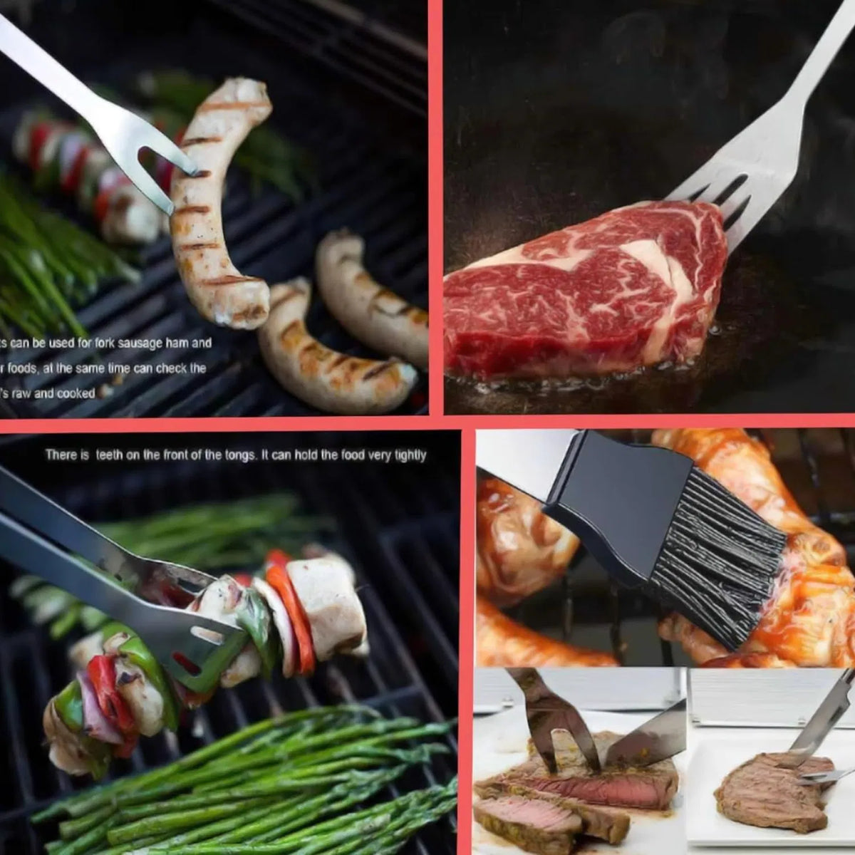 AEELLEEA 9 Piece BBQ Grill Tool Set, Stainless Steel Grilling Accessories with Spatula, Fork, Tongs, Knife, Brush, Skewers & Ba