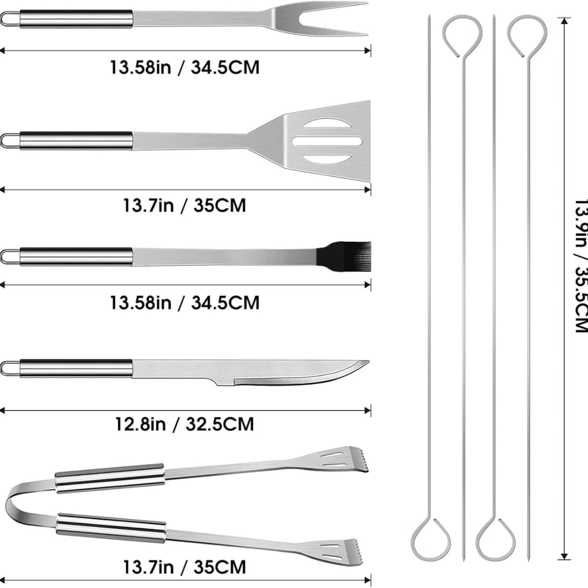 AEELLEEA 9 Piece BBQ Grill Tool Set, Stainless Steel Grilling Accessories with Spatula, Fork, Tongs, Knife, Brush, Skewers & Ba