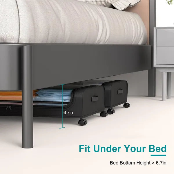 AEELLEEA Under Bed Storage Containers 2 Pack, Rolling Drawers with Lockable Wheels & Clear Lid, Foldable Clothes Bins, 31.5x17.3x6.7in