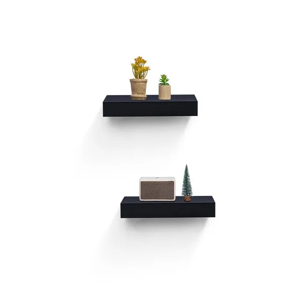 AEELLEEA Black Floating Wall Shelves 2 Pack, 15 Inch Wood Wall Shelf with Invisible Brackets for Bedroom Bathroom Living Room Kitchen