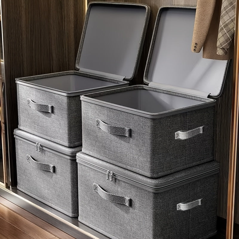 AEELLEEA 4 Pack Foldable Storage Bins with Lids, Gray Fabric Boxes with Double Zipper and Handles, Stackable for Closet Under Bed