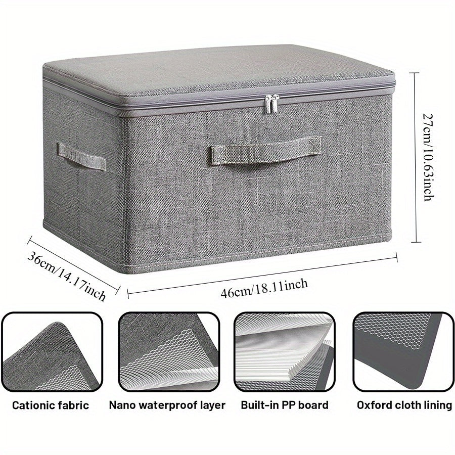 AEELLEEA 4 Pack Foldable Storage Bins with Lids, Gray Fabric Boxes with Double Zipper and Handles, Stackable for Closet Under Bed