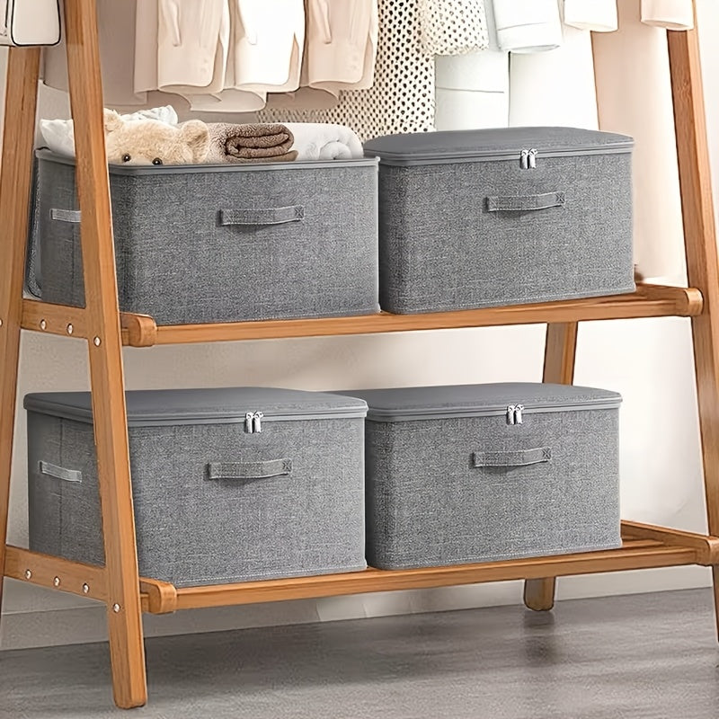 AEELLEEA 4 Pack Foldable Storage Bins with Lids, Gray Fabric Boxes with Double Zipper and Handles, Stackable for Closet Under Bed