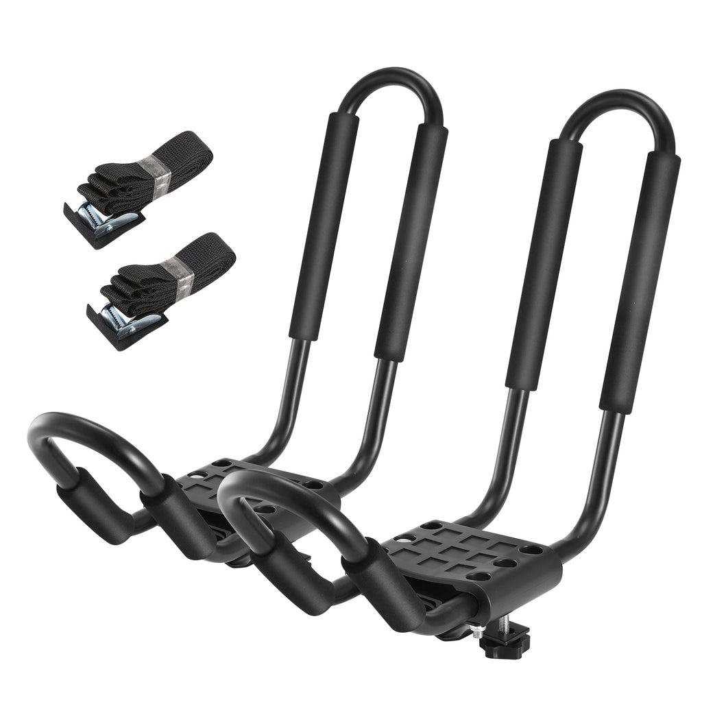 AEELLEEA J Bar Kayak Roof Rack, 1 Pair Heavy Duty Iron Canoe Carrier, 220 Lbs Padded Rooftop Mount with 2 Tie Down Straps for Crossbars