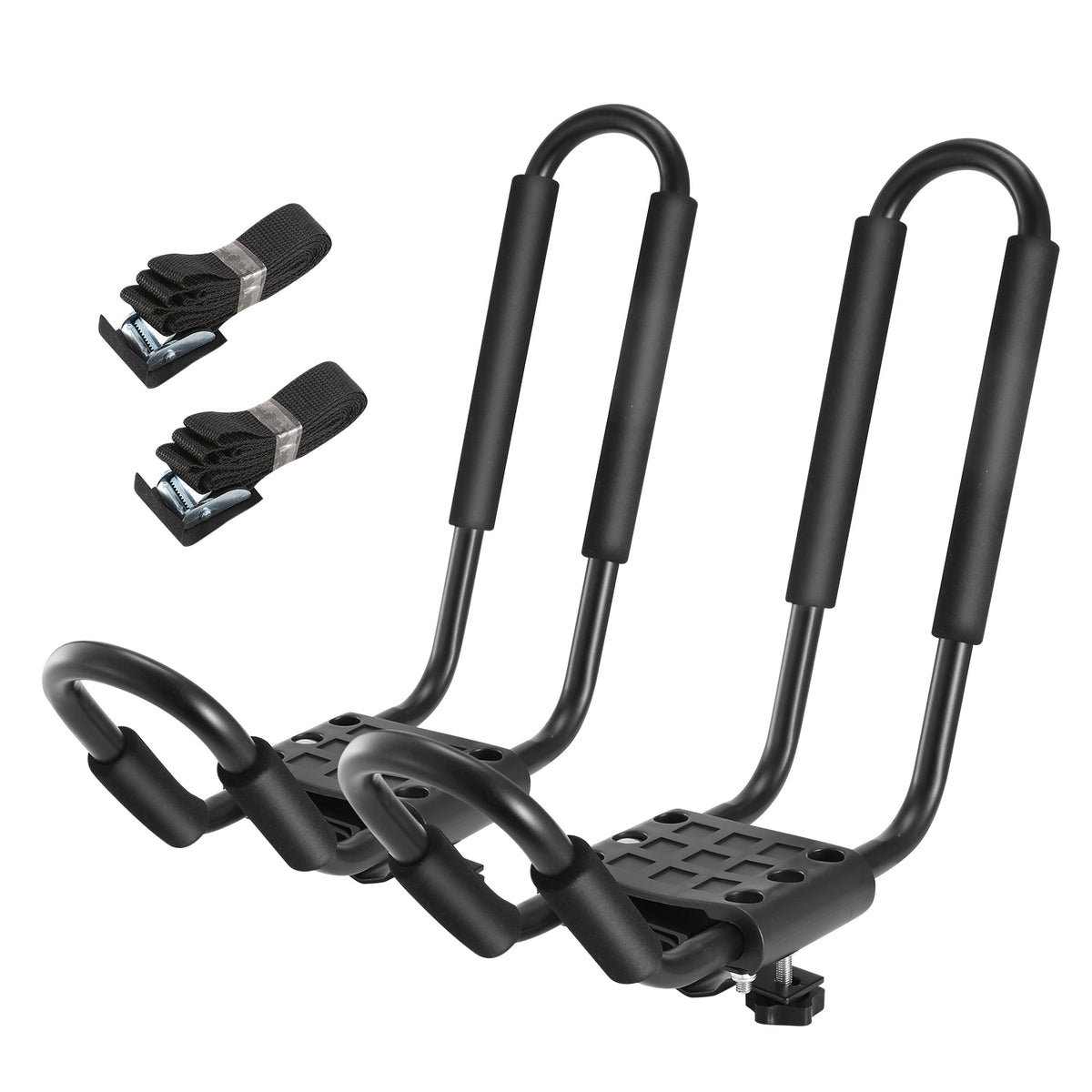 AEELLEEA J Bar Kayak Roof Rack, 1 Pair Heavy Duty Iron Canoe Carrier, 220 Lbs Padded Rooftop Mount with 2 Tie Down Straps for Crossbars
