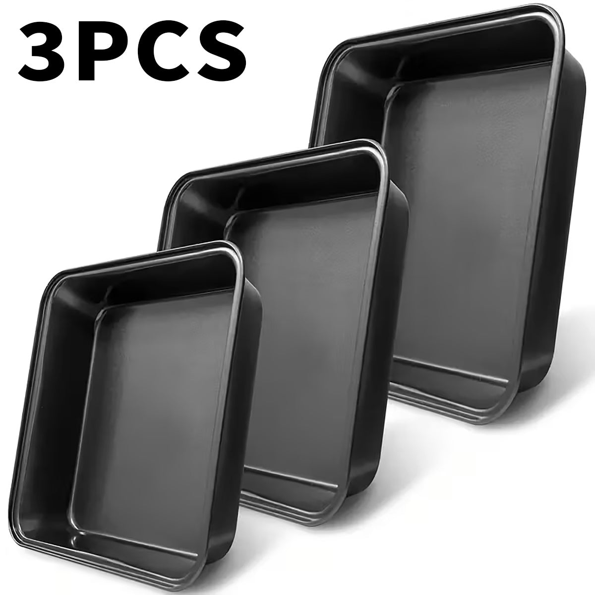 AEELLEEA 3 Pack Non Stick Baking Pans, Carbon Steel Rectangular Deep Cake Pans, 3 Sizes Oven Bakeware for Brownies Bread Lasagna