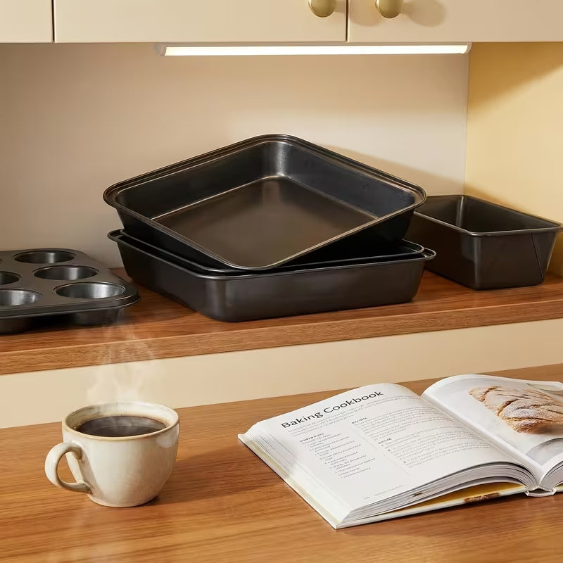 AEELLEEA 3 Pack Non Stick Baking Pans, Carbon Steel Rectangular Deep Cake Pans, 3 Sizes Oven Bakeware for Brownies Bread Lasagna
