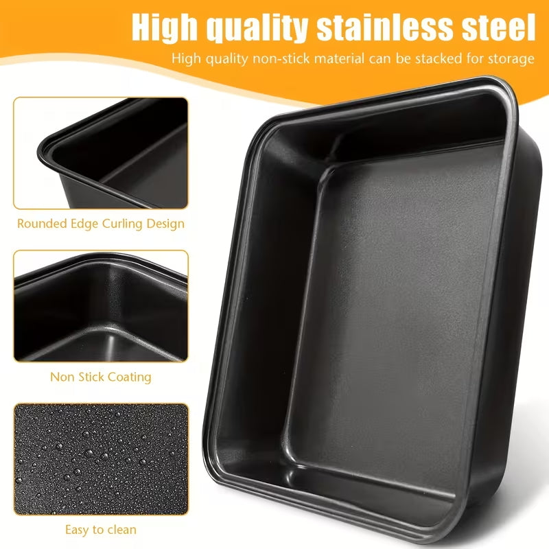 AEELLEEA 3 Pack Non Stick Baking Pans, Carbon Steel Rectangular Deep Cake Pans, 3 Sizes Oven Bakeware for Brownies Bread Lasagna