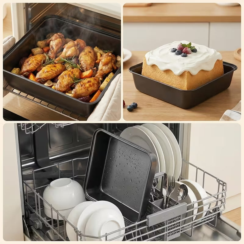 AEELLEEA 3 Pack Non Stick Baking Pans, Carbon Steel Rectangular Deep Cake Pans, 3 Sizes Oven Bakeware for Brownies Bread Lasagna
