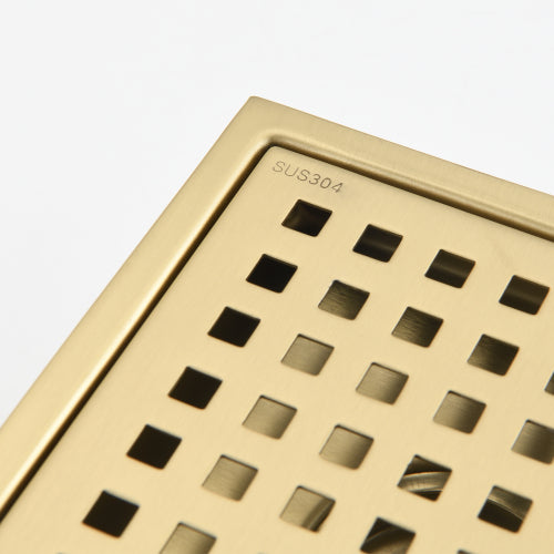 AEELLEEA Brushed Gold Square Shower Floor Drain, 5.9 Inch SUS304 Stainless Steel, Anti-Odor Removable Grate with Flange for Bathroom