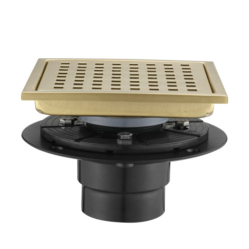 AEELLEEA Brushed Gold Square Shower Floor Drain, 5.9 Inch SUS304 Stainless Steel, Anti-Odor Removable Grate with Flange for Bathroom