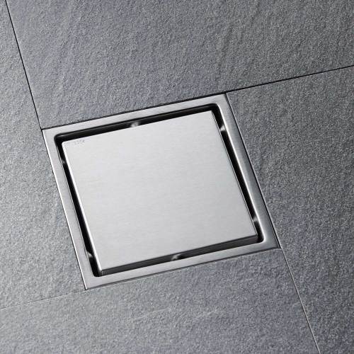 AEELLEEA 6 Inch Square Shower Drain, Stainless Steel Invisible Tile Insert Floor Drain with Adjustable Base for Bathroom Shower