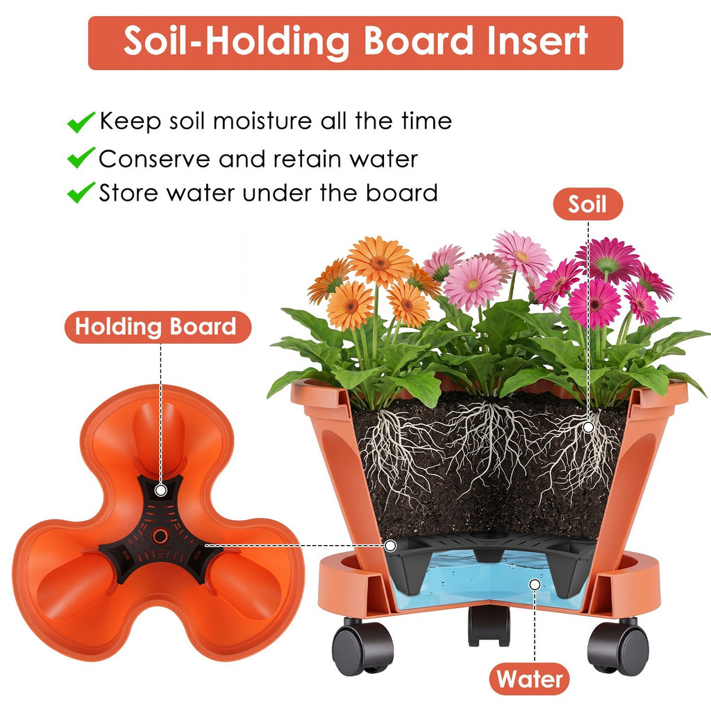 AEELLEEA 7 Tier Stackable Vertical Planter with Wheels, 37.4 in Rolling Strawberry Tower Garden with Drainage and Tools, Brick Red