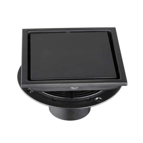 AEELLEEA 6 Inch Matte Black Square Shower Drain, Tile Insert Invisible Floor Drain with Adjustable Base for Bathroom Shower