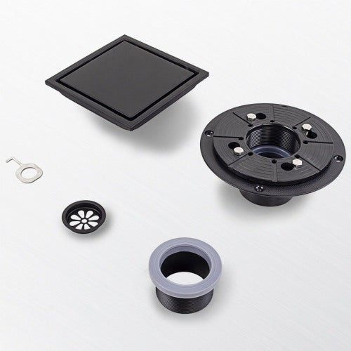 AEELLEEA 6 Inch Matte Black Square Shower Drain, Tile Insert Invisible Floor Drain with Adjustable Base for Bathroom Shower