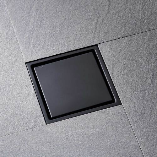 AEELLEEA 6 Inch Matte Black Square Shower Drain, Tile Insert Invisible Floor Drain with Adjustable Base for Bathroom Shower