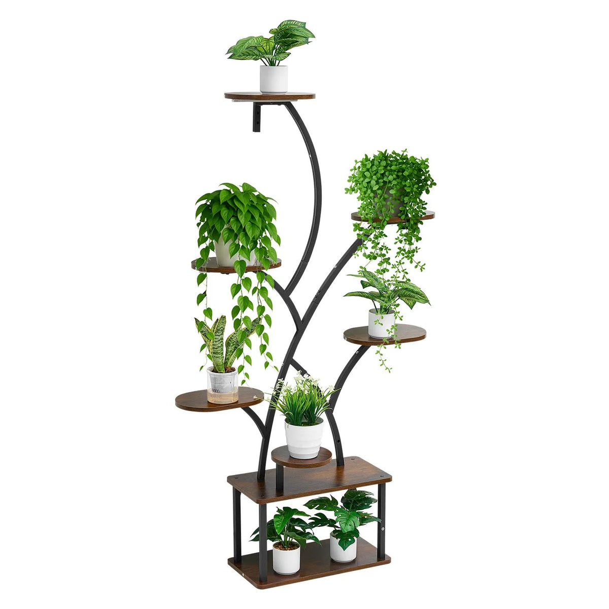 62in 8-Tier Indoor Plant Stand with Full Spectrum Grow Lights, Metal Corner Plant Holder with 3 Timer & 10 Brightness, Tree-Shaped Flower Display Rack for Living Room Balcony
