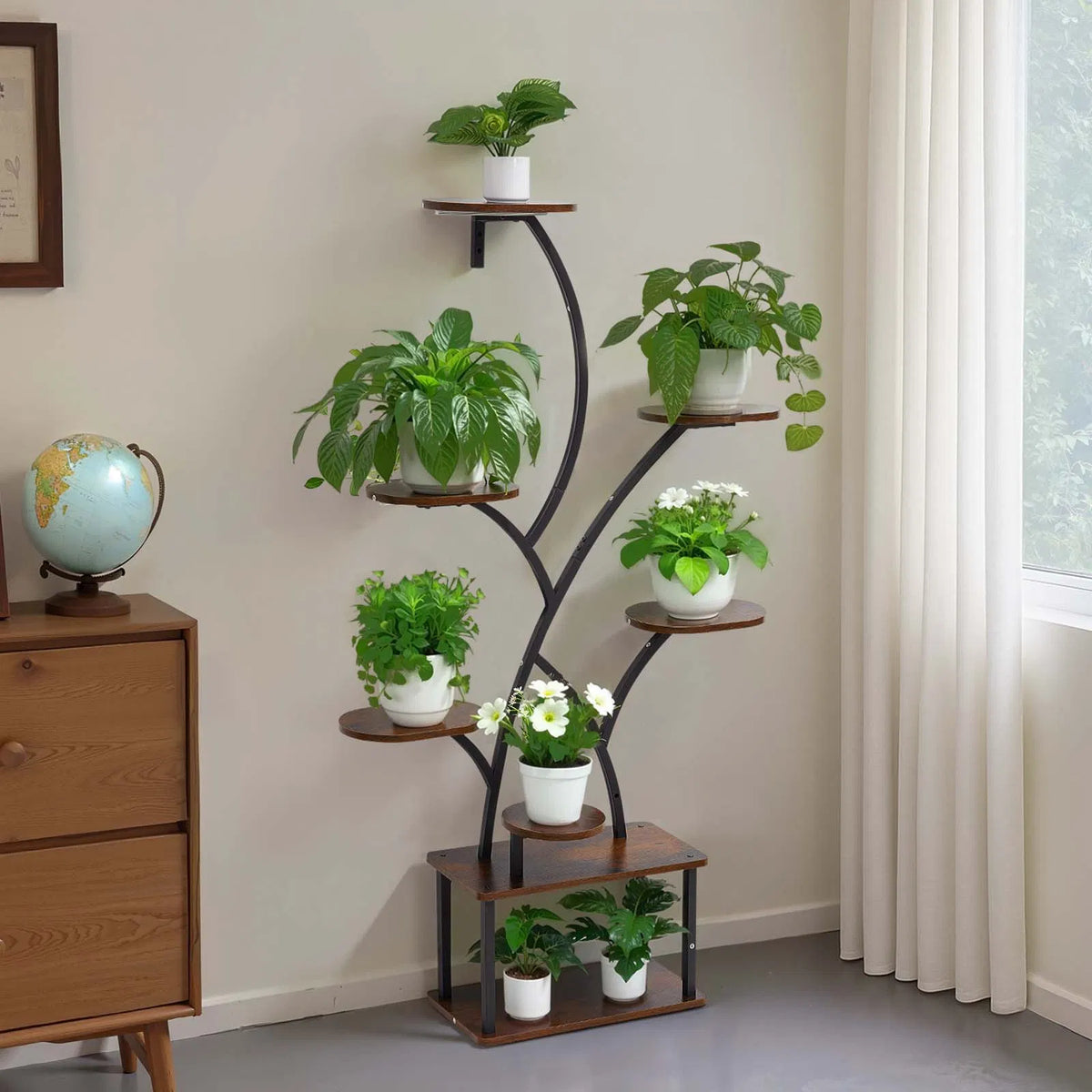 62in 8-Tier Indoor Plant Stand with Full Spectrum Grow Lights, Metal Corner Plant Holder with 3 Timer & 10 Brightness, Tree-Shaped Flower Display Rack for Living Room Balcony
