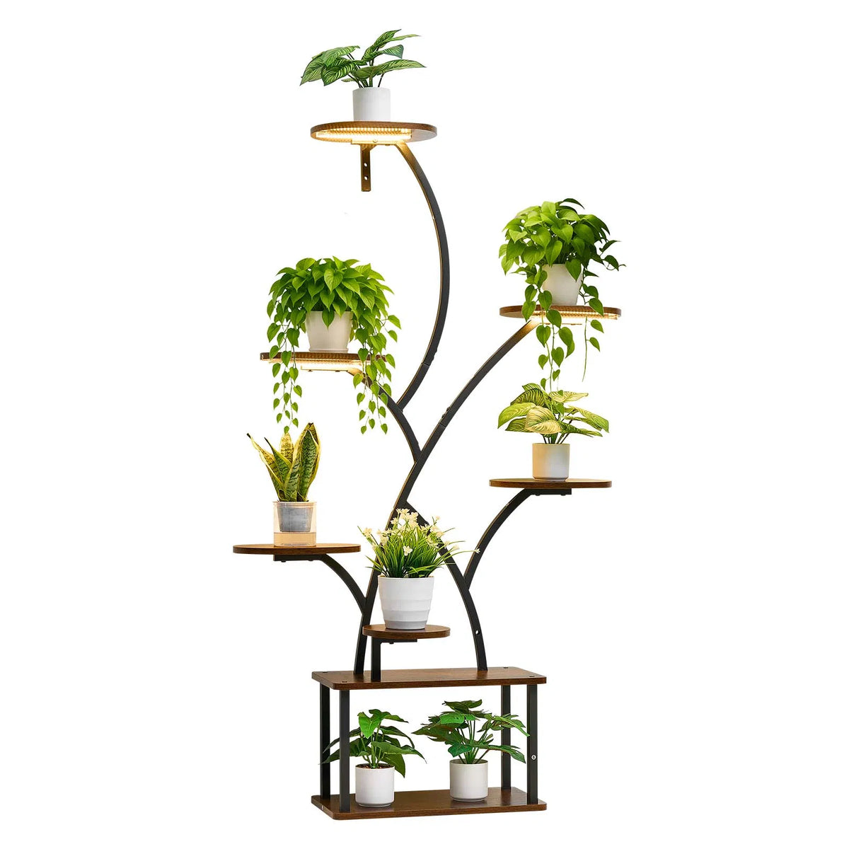 62in 8-Tier Indoor Plant Stand with Full Spectrum Grow Lights, Metal Corner Plant Holder with 3 Timer & 10 Brightness, Tree-Shaped Flower Display Rack for Living Room Balcony