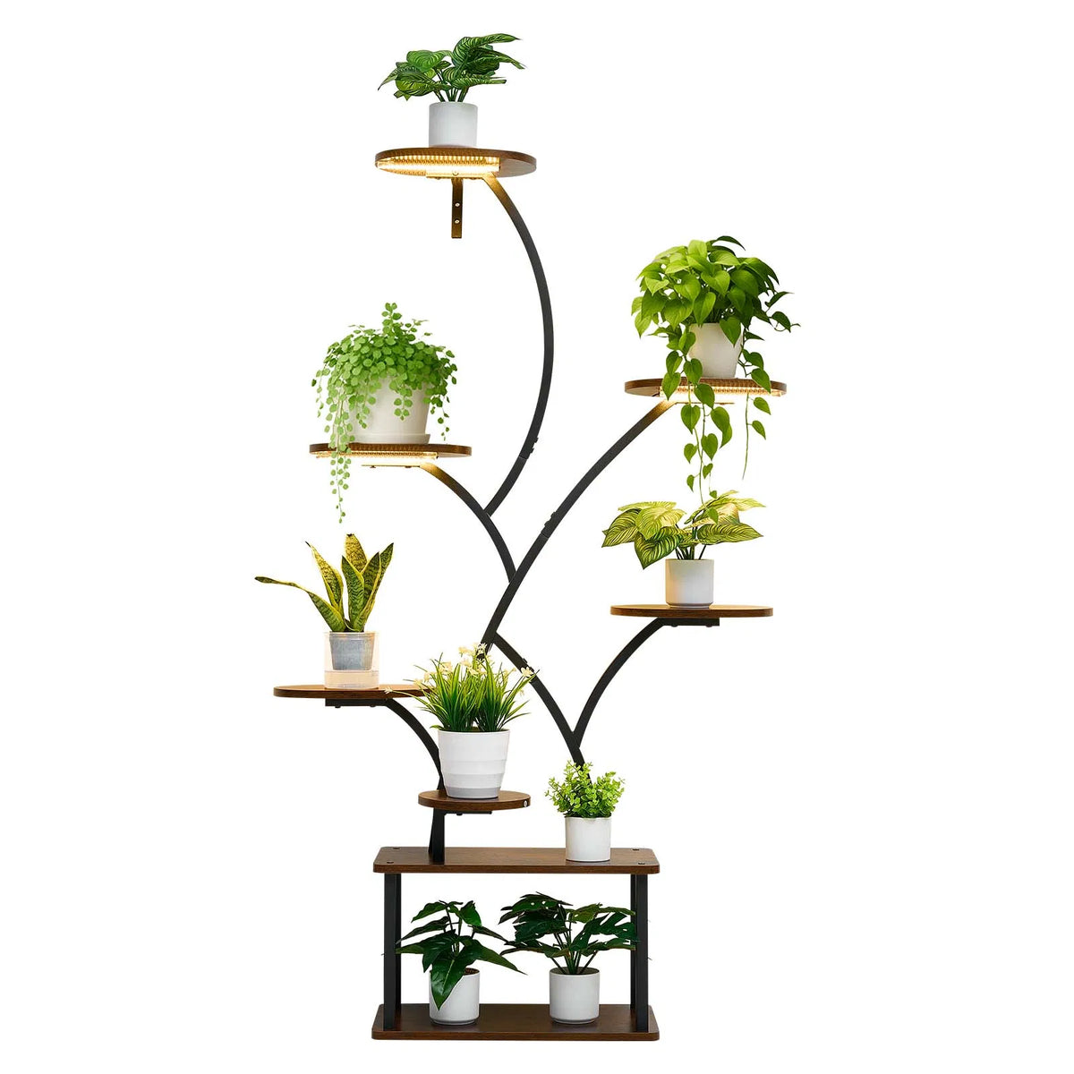 62in 8-Tier Indoor Plant Stand with Full Spectrum Grow Lights, Metal Corner Plant Holder with 3 Timer & 10 Brightness, Tree-Shaped Flower Display Rack for Living Room Balcony