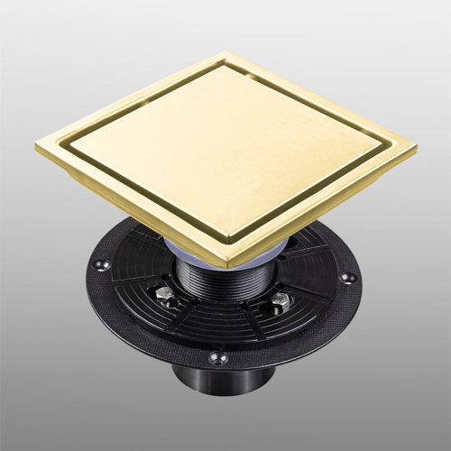 AEELLEEA 6 Inch Brushed Gold Square Shower Drain, Tile Insert Invisible Floor Drain with Adjustable Base for Bathroom