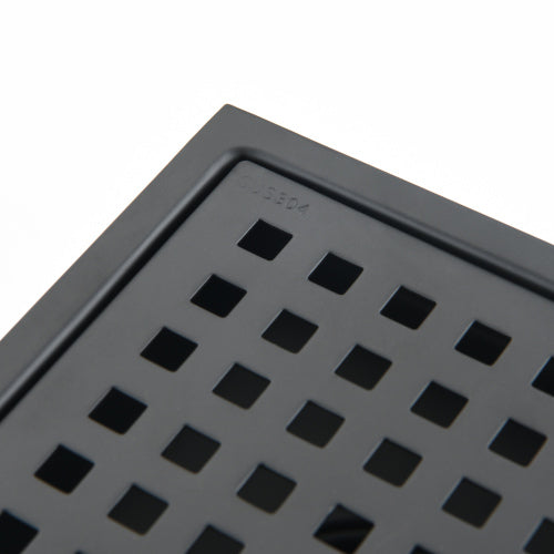 AEELLEEA 6 Inch Matte Black Square Shower Drain, Grid Grate Floor Drain with Adjustable Base for Bathroom Shower