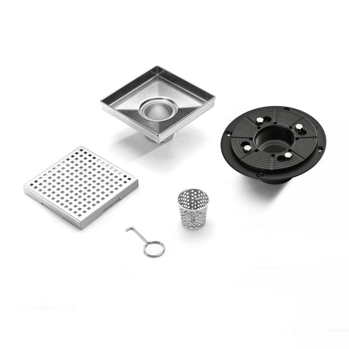 AEELLEEA 6 Inch Brushed Stainless Square Shower Drain, Perforated Grate Floor Drain with Hair Strainer for Bathroom