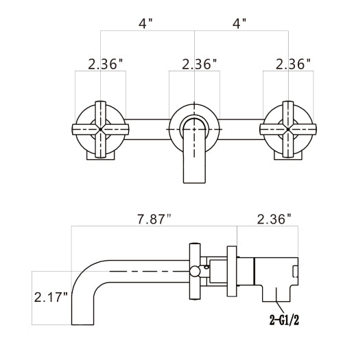 AEELLEEA Matte Black Wall Mount Bathroom Faucet, 3-Hole 360° Swivel Spout, Cross Handle Widespread Lavatory Tap