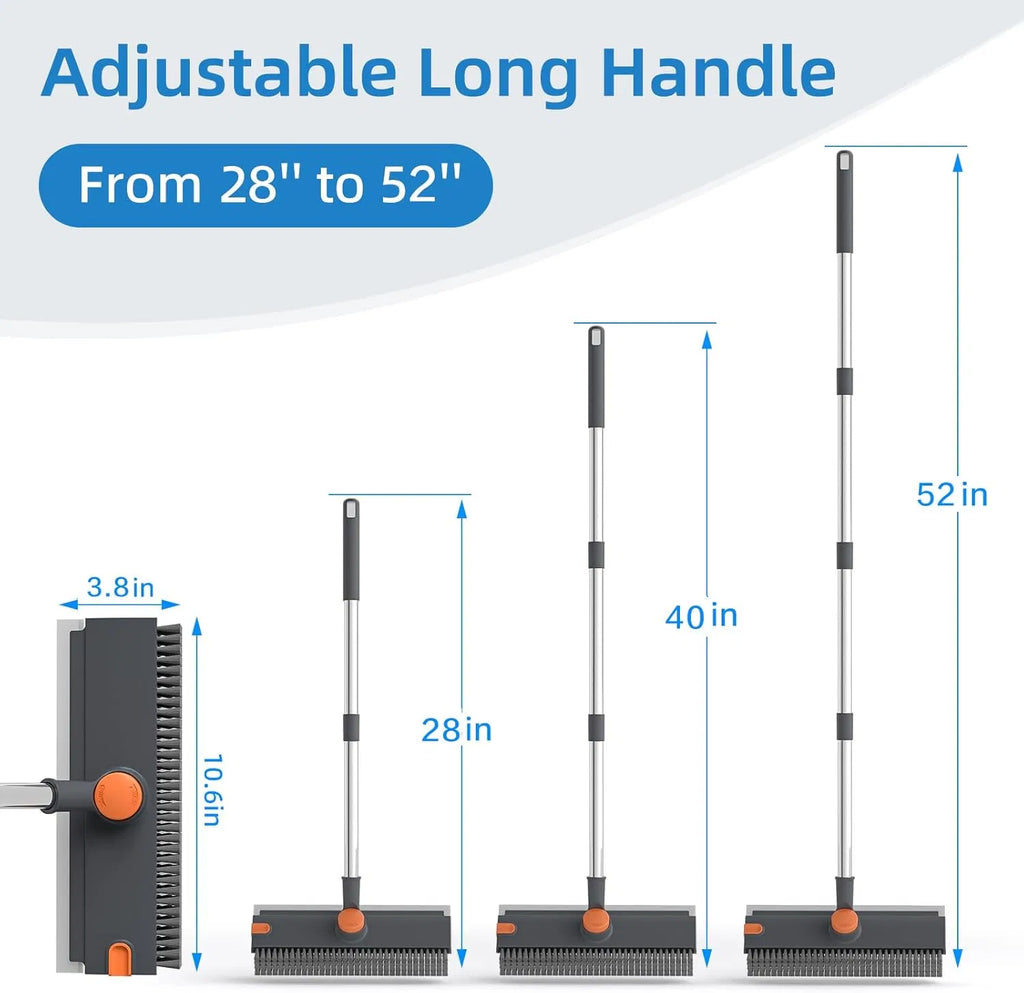 AEELLEEA 3 in 1 Floor Scrub Brush with Squeegee and Tweezer, 52 in Long Handle, 360 Rotating V-Shaped Stiff Bristle Brush for Bathroom