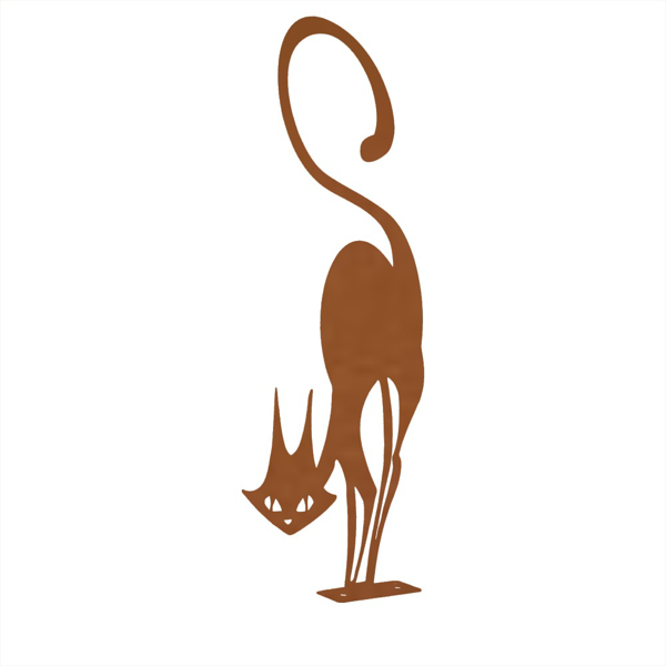 AEELLEEA Rusty Metal Cat Garden Statue, 15.75 in Wrought Iron Black Cat Silhouette with Stake Base, Halloween Outdoor Yard Fence Decor
