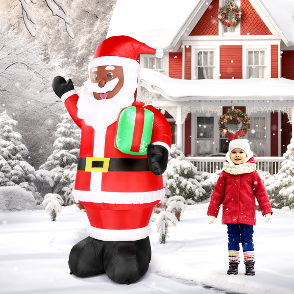 AEELLEEA 7 FT Black Santa Christmas Inflatable, LED Light Up African American Santa with Gift, Built in Fan for Yard Lawn