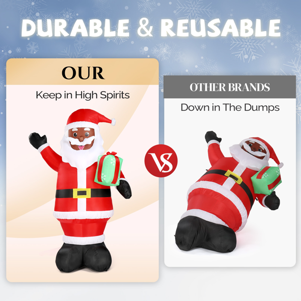 AEELLEEA 7 FT Black Santa Christmas Inflatable, LED Light Up African American Santa with Gift, Built in Fan for Yard Lawn