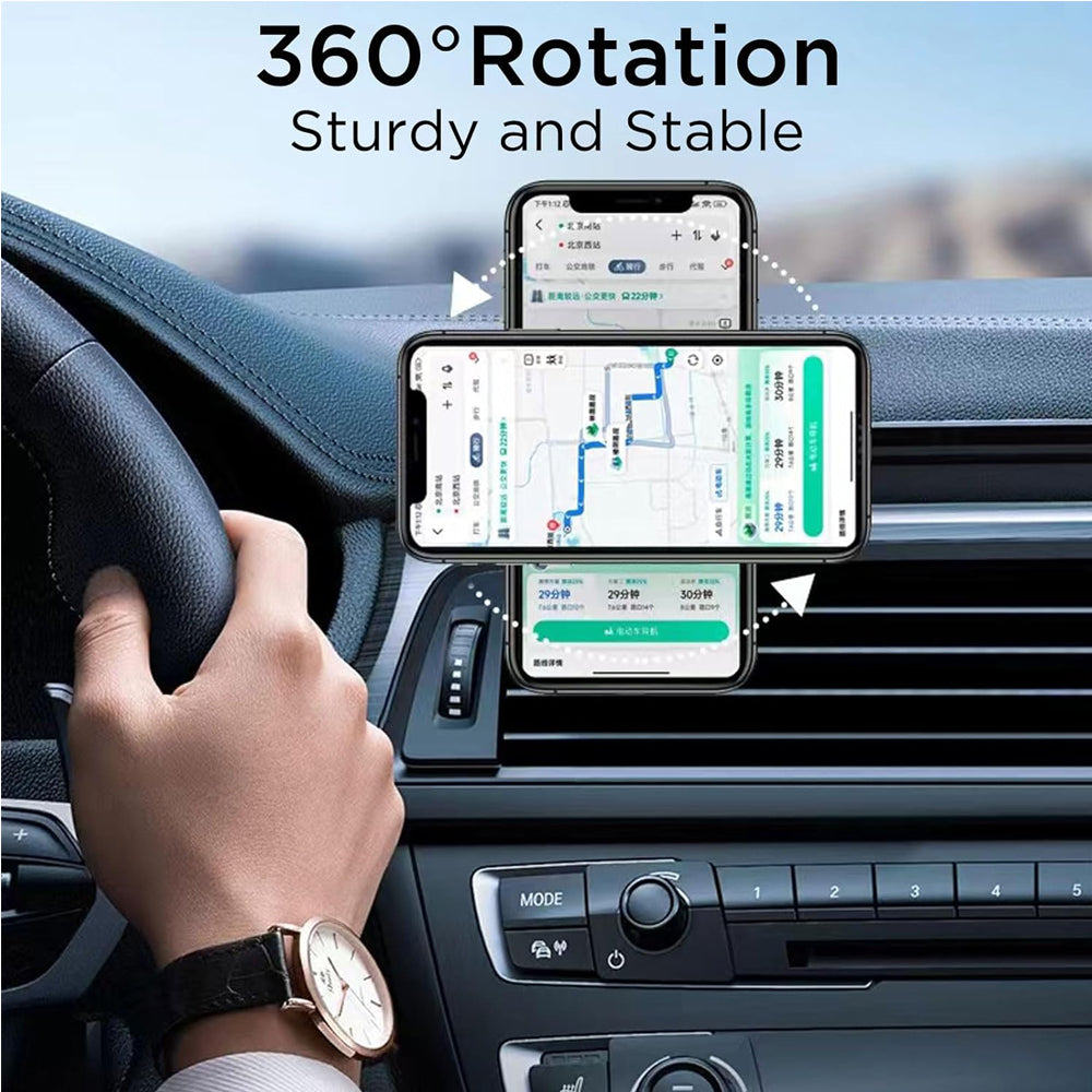 AEELLEEA Magnetic Car Phone Mount, Foldable Zinc Alloy Dashboard Holder, 360 Adjustable, Compatible with MagSafe iPhone and Android
