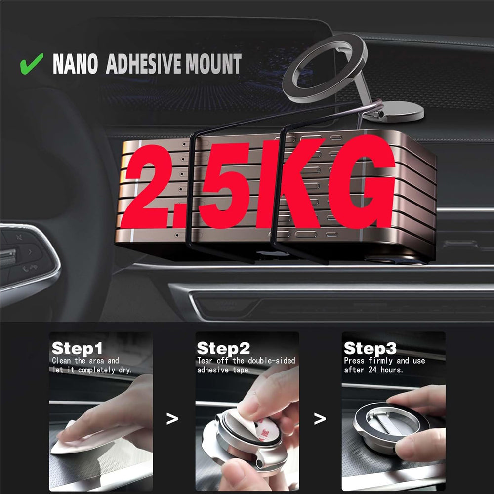 AEELLEEA Magnetic Car Phone Mount, Foldable Zinc Alloy Dashboard Holder, 360 Adjustable, Compatible with MagSafe iPhone and Android