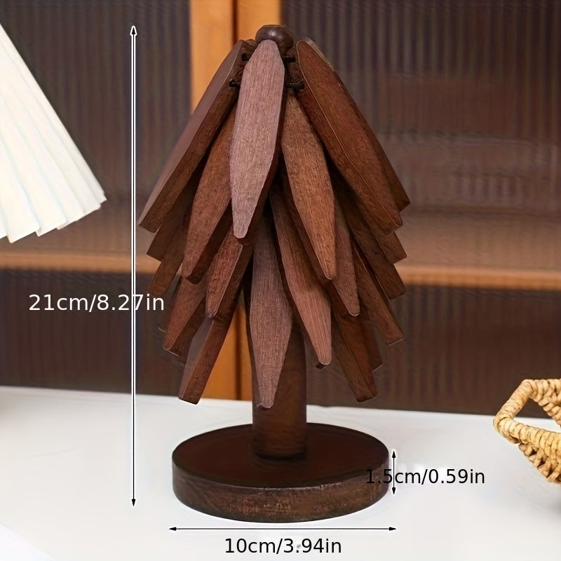 AEELLEEA Tree Shaped Wooden Trivet, Foldable Star Hot Pads for Hot Dishes, Heat Resistant Solid Wood Pot Holder for Kitchen Counter