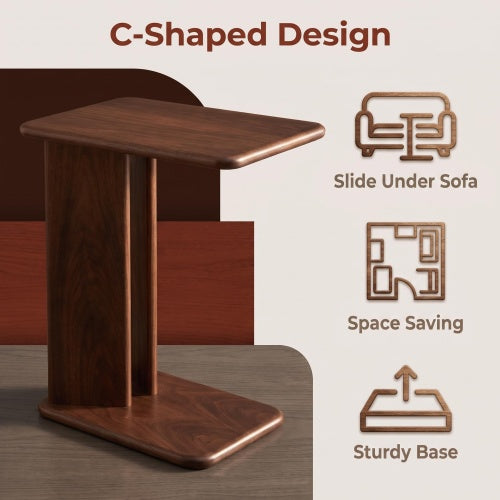 AEELLEEA C-Shaped Wood Side Table, 24 Inch Slide Under Sofa End Table, Walnut Grain Accent Table for Living Room Bedroom