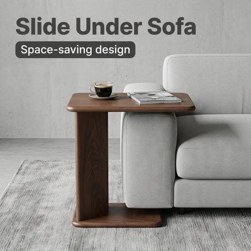 AEELLEEA C-Shaped Wood Side Table, 24 Inch Slide Under Sofa End Table, Walnut Grain Accent Table for Living Room Bedroom